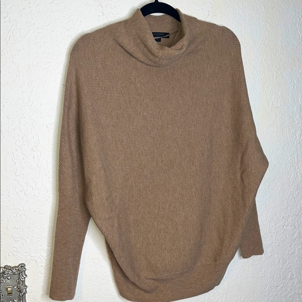 ALLSAINTS Ridley Cropped Sweater/Jumper in Taupe, Wool Cashmere Blend SMALL